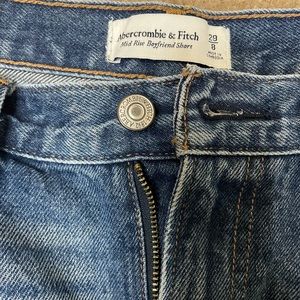 Abercrombie & Fitch mid rise boyfriend denim jean shorts with distressing